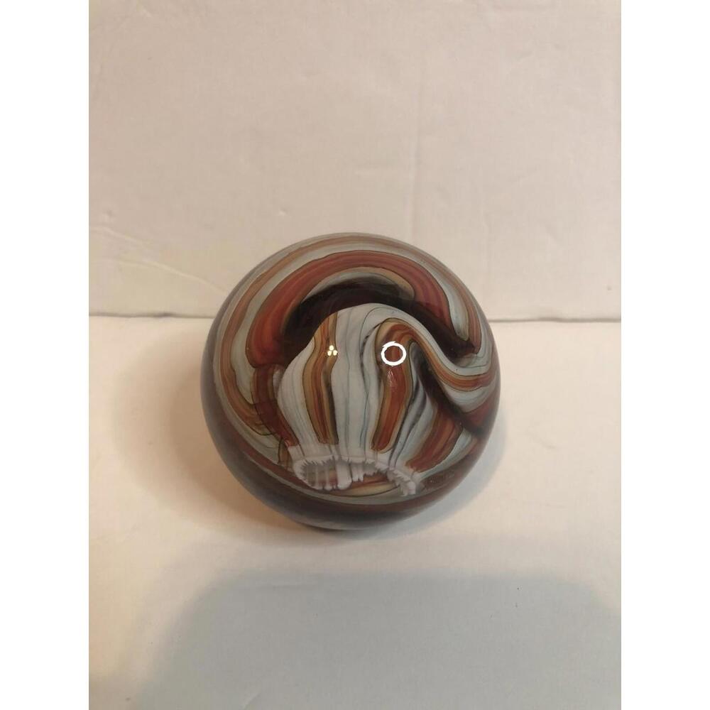 Swirl Art Glass Paperweight Red White Orange